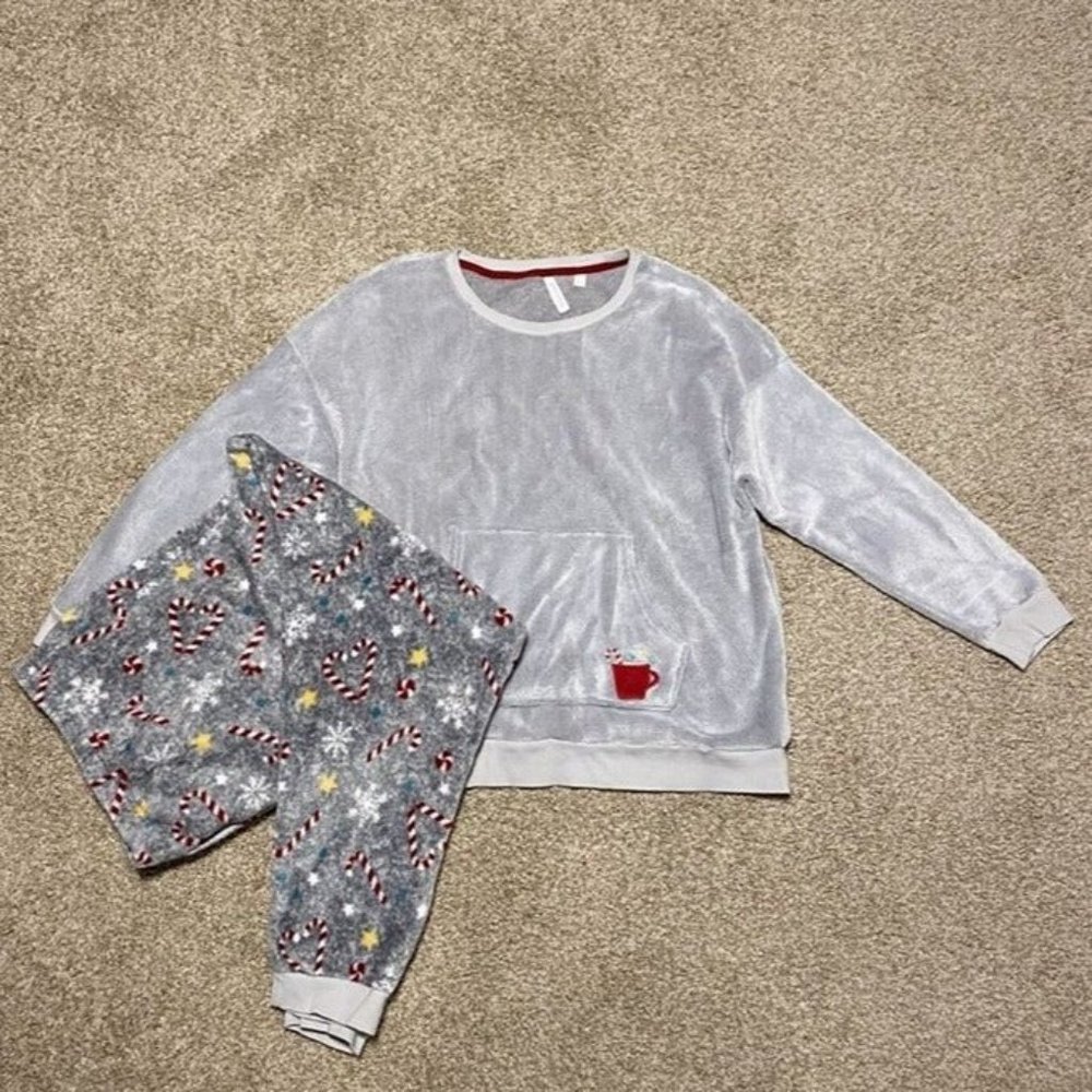 2 piece Set -Joyspun Holiday Fleece Pajama Set Candy Canes and Hot Cocoa Size 2X